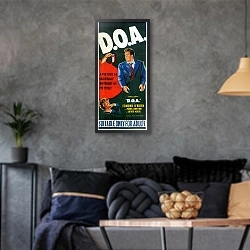«Film Noir Poster - D.O.A.» в интерьере гостиной в стиле лофт в серых тонах
