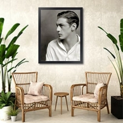 «Cooper, Gary (Beau Sabreur) 2» в интерьере комнаты в стиле ретро с плетеными креслами