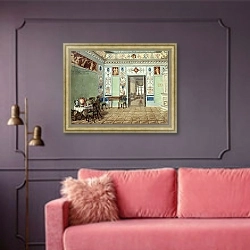 «Neo-Classical Etruscan Breakfast Room, 1820» в интерьере гостиной с розовым диваном