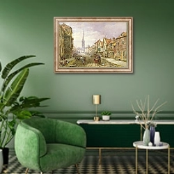 «Salisbury, c.1870» в интерьере гостиной в зеленых тонах