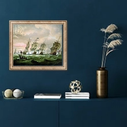 «Admiral Sir Edward Hawke defeating Admiral M. de Conflans in the Bay of Biscay» в интерьере в классическом стиле в синих тонах