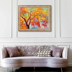 «Осеннее дерево 2» в интерьере гостиной в классическом стиле над диваном