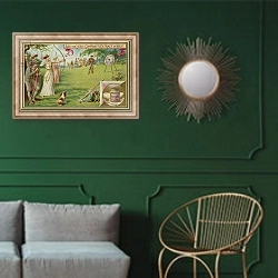 «Archery» в интерьере классической гостиной с зеленой стеной над диваном