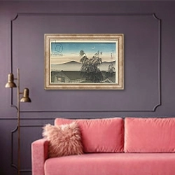 «Evening Moon over Ko_be, January 1920» в интерьере гостиной с розовым диваном