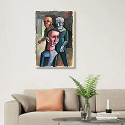 «Drei Männer, o.J.» в интерьере современной светлой гостиной над диваном