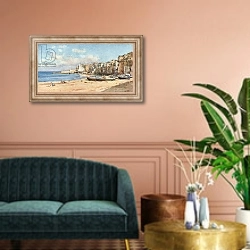 «Port of Cefalu» в интерьере классической гостиной над диваном