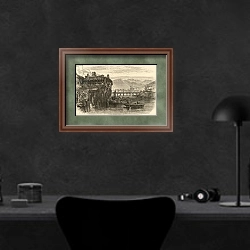 «Irun, Spain, illustration from 'Spanish Pictures' by the Rev. Samuel Manning» в интерьере кабинета в черных цветах над столом