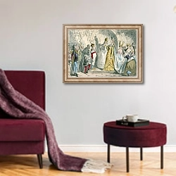 «Marriage of Henry the Sixth and Margaret of Anjou» в интерьере гостиной в бордовых тонах