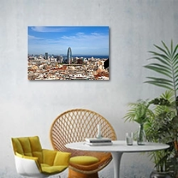 «Испания. Барселона. Панорамный вид» в интерьере современной гостиной с желтым креслом