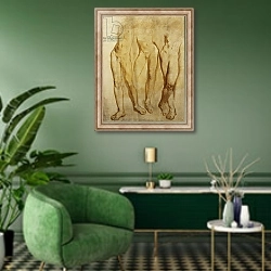 «Three Studies of a Standing Male Nude,» в интерьере гостиной в зеленых тонах