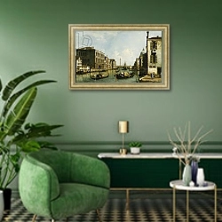 «The Grand Canal, Venice, Looking East from the Campo S. Vio,» в интерьере гостиной в зеленых тонах