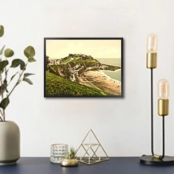 «Франция. Гранвиль, вид на город и пляж сверху» в интерьере в стиле ретро над столом