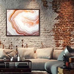 «Geode of orange agate stone 5» в интерьере гостиной в стиле лофт с кирпичной стеной