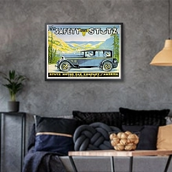 «New safety Stutz; Stutz 8. Stutz Motor Car Company of America, Indianapolis, U.S.A» в интерьере гостиной в стиле лофт в серых тонах