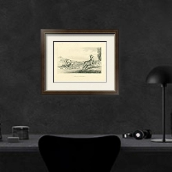 «Stag Hunting 3» в интерьере кабинета в черных цветах над столом