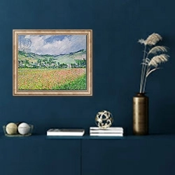 «The Poppy Field near Giverny, 1885» в интерьере в классическом стиле в синих тонах