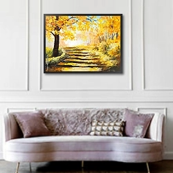 «Красочный осенний лес 3» в интерьере гостиной в классическом стиле над диваном
