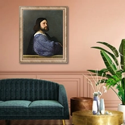 «Портрет мужчины 21» в интерьере классической гостиной над диваном