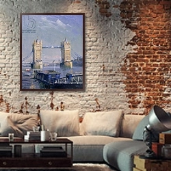 «Tower Bridge» в интерьере гостиной в стиле лофт с кирпичной стеной
