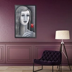 «Girl with Tulip» в интерьере гостиной с розовым диваном