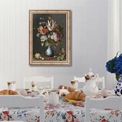«Цветы в бело-голубой вазе» в интерьере кухни в стиле прованс над столом с завтраком