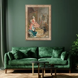 «Sitting for her Portrait» в интерьере зеленой гостиной над диваном
