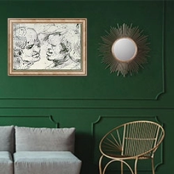 «Two Heads» в интерьере классической гостиной с зеленой стеной над диваном