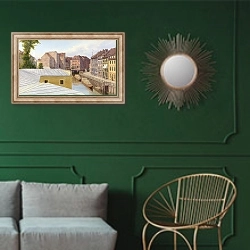 «Фридрихсграхт, Берлин» в интерьере классической гостиной с зеленой стеной над диваном