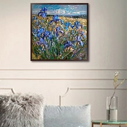 «Blue irises before a thunderstorm» в интерьере в классическом стиле в светлых тонах