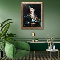 «Портрет мужчины 6» в интерьере гостиной в зеленых тонах