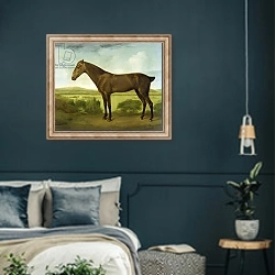 «Brown Horse in a Hilly Landscape, c.1780-1800» в интерьере классической спальни с темными стенами