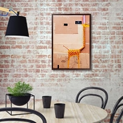 «Жираф на водосточной трубе» в интерьере кухни в стиле лофт с кирпичной стеной