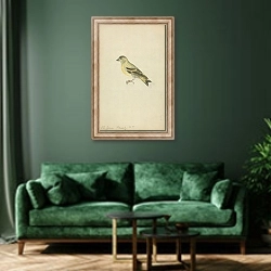 «A Finch» в интерьере зеленой гостиной над диваном