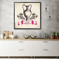 «Иллюстрация с кувшином вина» в интерьере современной кухни над раковиной