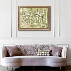«La Parabole du Vigneron, d'Apres Andrea del Sarto,» в интерьере гостиной в классическом стиле над диваном
