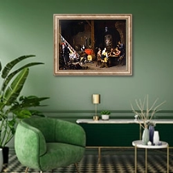 «Освобождение Святого Петра» в интерьере гостиной в зеленых тонах