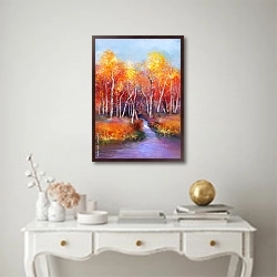 «Осенний березовый лес» в интерьере в классическом стиле над столом