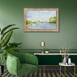 «The Canal Saint-Denis» в интерьере гостиной в зеленых тонах