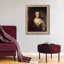 «Countess Fuchs, Governess of Maria Theresa, Empress of Austria» в интерьере гостиной в бордовых тонах