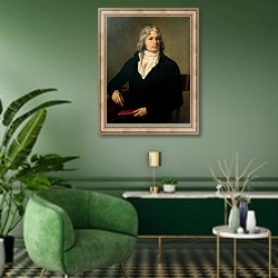 «Louis-Francois Bertin c.1803» в интерьере гостиной в зеленых тонах