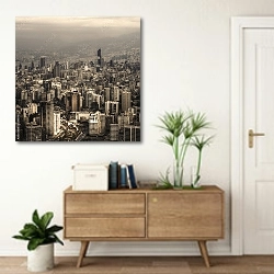 «Вид на деловой город, Ливан» в интерьере современной прихожей над тумбой