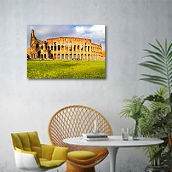 «Италия, Колизей в Риме» в интерьере современной гостиной с желтым креслом
