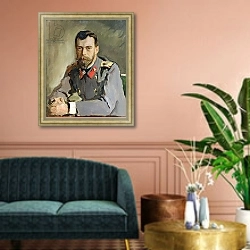 «Portrait of Nicholas II, 1900 1» в интерьере классической гостиной над диваном