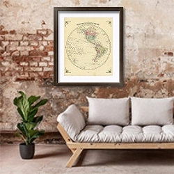 «Карта Западного полушария, 19 в.» в интерьере гостиной в стиле лофт над диваном