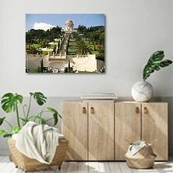 «Лестница к храму на горе, Израиль» в интерьере современной комнаты над комодом