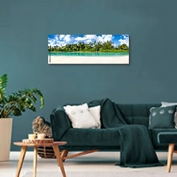 «Панорама первозданного леса» в интерьере современной гостиной в бирюзовых тонах