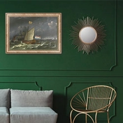 «Яхта 2» в интерьере классической гостиной с зеленой стеной над диваном
