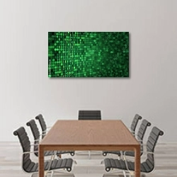 «Зелёные цифровые двоичные данные на экране компьютера» в интерьере конференц-зала над столом для переговоров