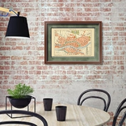 «Карта Бремена, Германия, конец 19 в. 1» в интерьере кухни в стиле лофт с кирпичной стеной