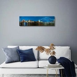 «Австралия, Сидней. Ночная панорама города» в интерьере современной гостиной в синих тонах